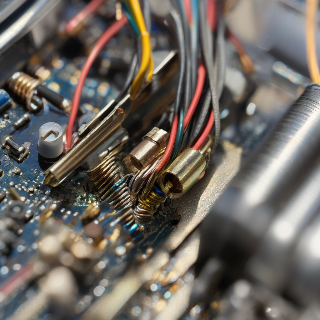 Car engine with diagnostic tools connected in a service bay