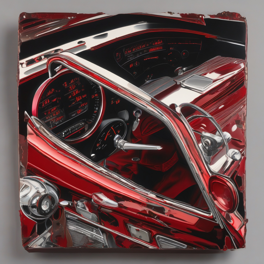 Oil pressure dashboard warning and vehicle display close-up on city street