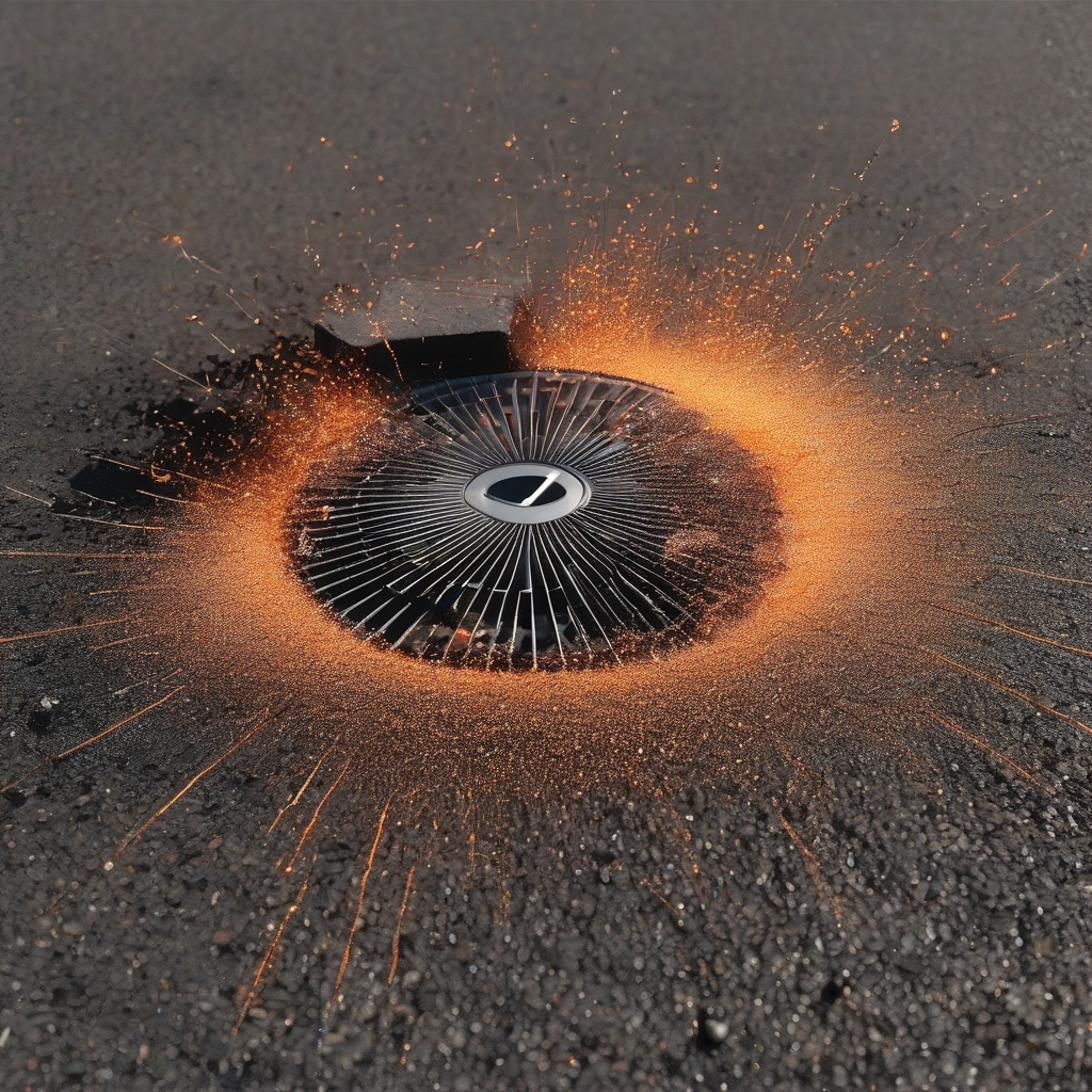 Hybrid SUV with warning triangle illuminated, driving safety context